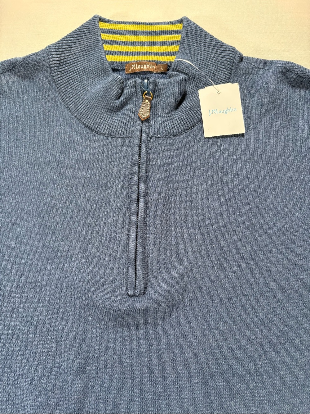 NWT J.McLaughlin Tate Mens Large Blue Quarter Zip Sweater Cotton Modal Knit $198
